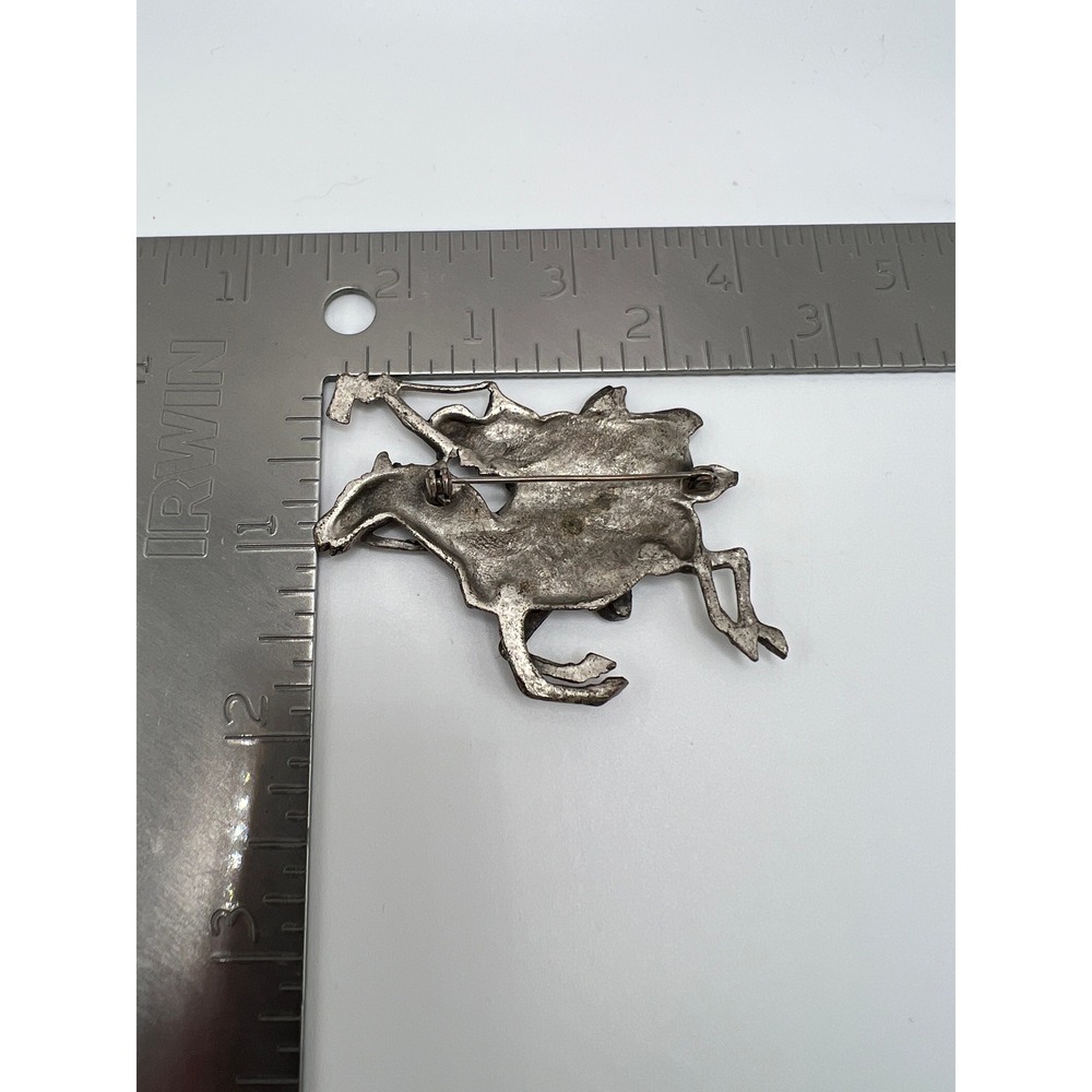 Gothic Medieval Knight on Horseback Brooch, Silver Tone Pewter - Picture 7 of 7